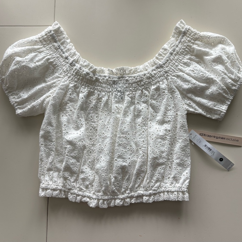 Bloomingdale's White Eyelet Off-Shoulder Blouse